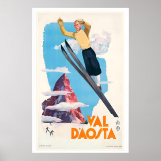 Aosta Valley Italy Vintage Ski Poster