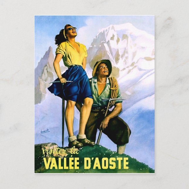 Aosta valley, mountaineering couple.Vintage travel Postcard (Front)