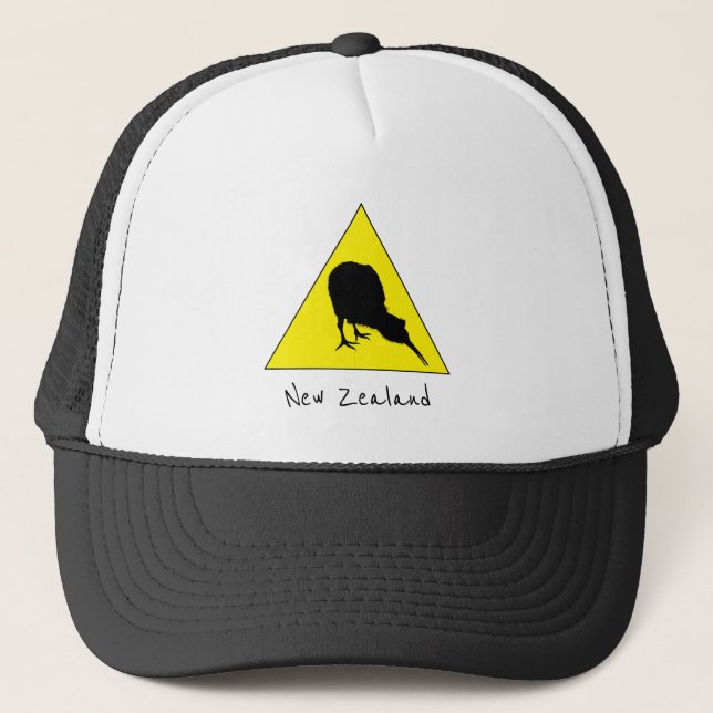 Aotearoa & Kiwi Bird, Nocturnal New Zealand travel Trucker Hat (Front)