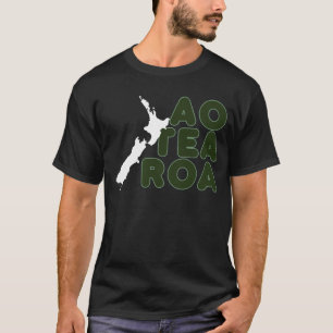 AOTEAROA NEW ZEALAND MAP KIWI NZ BLACK WHITE GREEN T-Shirt