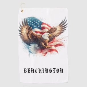 *~* AP16 - American Flag Bald EAGLE USA Golf Towel