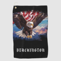 *~* AP16 - American Flag USA Bald EAGLE Golf Towel