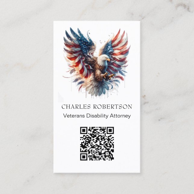 *~* AP16 Photo American Flag Bald Eagle QR Business Card (Front)