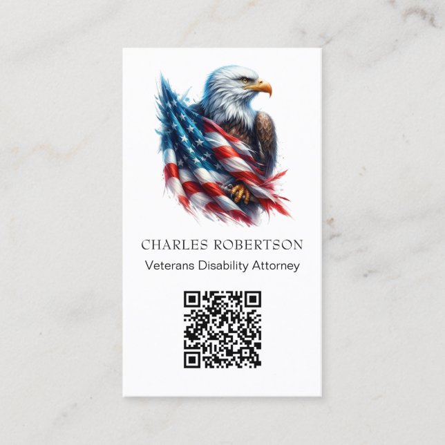 *~* AP16 - QR  American Flag Bald Eagle Photo Business Card (Front)