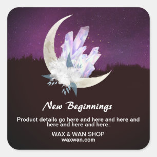 *~* AP24 Landscape Intentions Moon Crystals Floral Square Sticker
