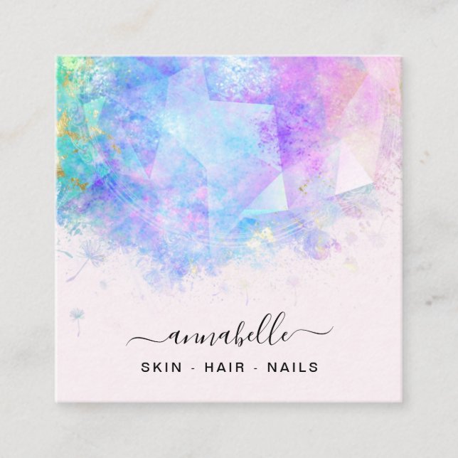 *~* AP26 OPAL Prism Rainbow QR  Ethereal Dandelion Square Business Card (Front)