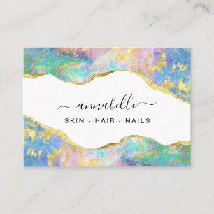 *~* AP26 OPAL Rainbow QR Gold Glitter Ethereal Business Card