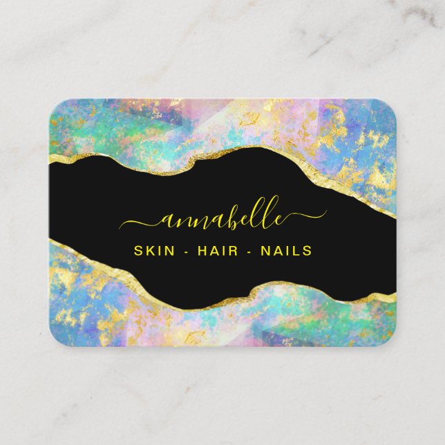 *~* AP26 OPAL Rainbow QR  Gold Glitter Ethereal  Business Card (Front)