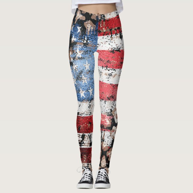 ~* AP27 Grunge  USA Flag Leopard Glitter Leggings (Front)