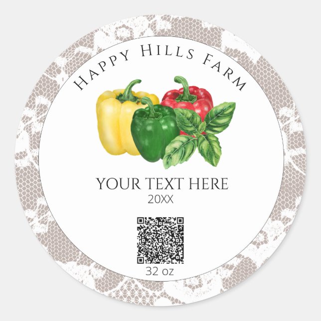 *~* AP30 Bell Peppers Canning QR Logo  Classic Round Sticker (Front)