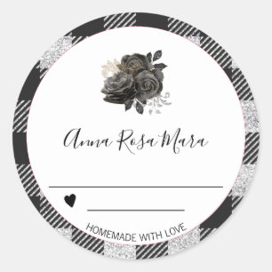 *~* AP30 Buffalo Gingham Gold Black Can Homemade  Classic Round Sticker