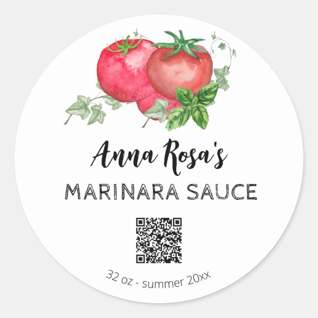 *~* AP30 Tomato Canning Jar QR Logo Classic Round Sticker (Front)
