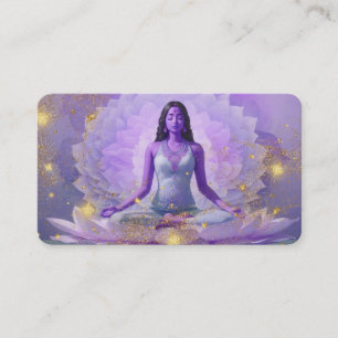 *~* AP32 Cosmic Lavender Lotus Woman QR Mandala Business Card