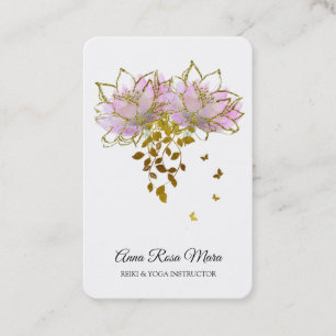 *~* AP32 Pink Lotus Butterfly Flower Logo Zen QR Business Card