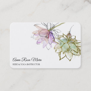 *~* AP32 Pink Lotus Yoga Flower Logo Zen QR Business Card