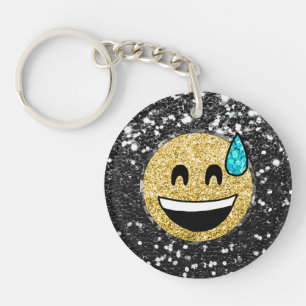 *~* AP40 Grinning QR Face Sweat  Emoji Glitter Key Ring