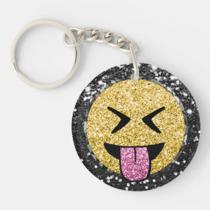*~* AP40 Happy Pink Tongue Mouth Emoji Glitter K Key Ring