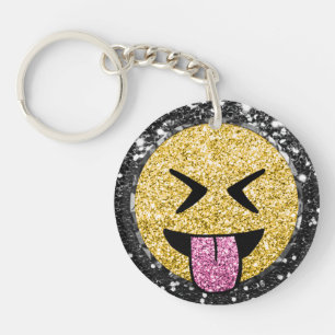*~* AP40 Happy Pink Tongue Mouth Emoji Glitter   Key Ring