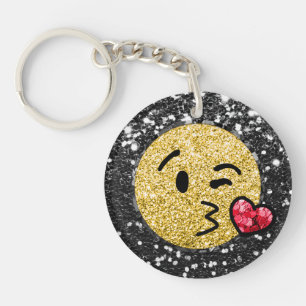 *~* AP40 Red Heart QR Blow a Kiss Emoji Glitter  Key Ring