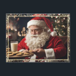 *~* AP44 Christmas Santa Cookies Milk PHOTO  Holiday Postcard<br><div class="desc">(search AP44 (Christmas Holiday ) and AP40 (jewellery) for similar items ) * Santa Claus , Kriss Kringle , St Nick or Saint Nicholas is enjoying a bunch of cookies with milk. There is a festive sparkling faux GOLD GLITTER inner frame for this whimsical image. The back of this design...</div>