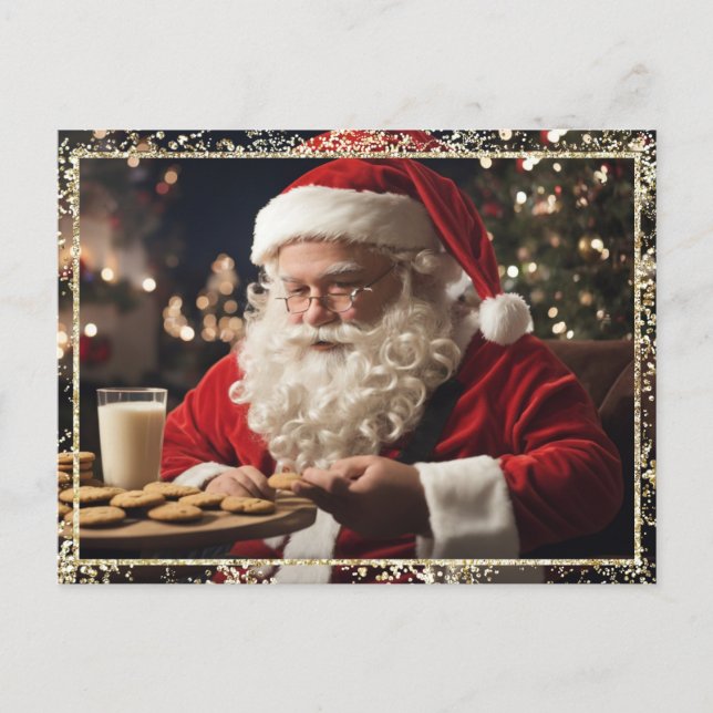 *~* AP44 Christmas Santa Cookies Milk PHOTO  Holiday Postcard (Front)