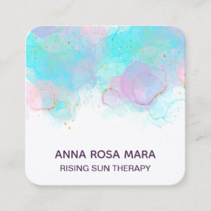 *~* AP46 Pastel QR Gold Glitter Abstract Ink LOGO Square Business Card