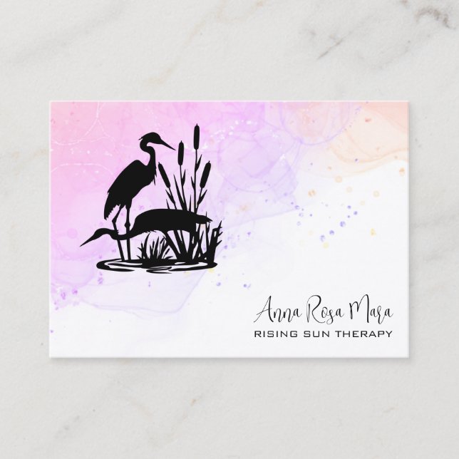 *~* AP46 QR Elegant Ethereal Beach Marsh Heron  Business Card (Front)