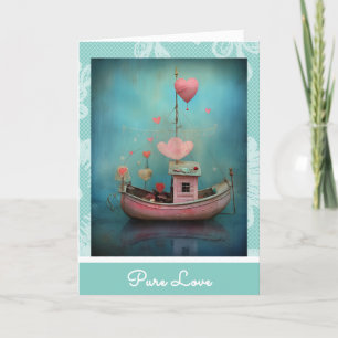 *~* AP51 Romantic Boat Hearts Valentine Serene 32 Holiday Card