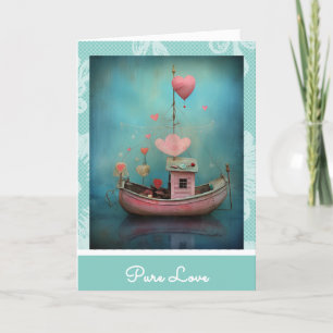 *~* AP51 Romantic Boat Hearts Valentine Serene 32 Holiday Card
