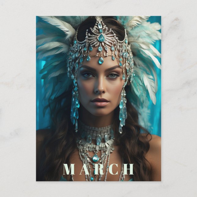 *~* Ap53 MARCH Boho AQUAMARINE Headdress Postcard (Front)