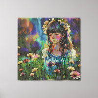 *~ AP56 Wild Flower Field Girl Art Painting