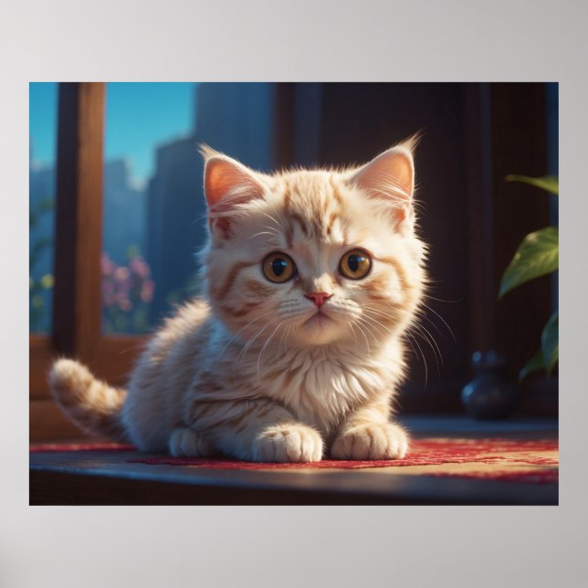 *~* AP68 5:4 Cat Feline Kitty Kitten Fluffy Tan Poster (Front)
