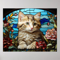 *~* AP68 5:4 Cat Feline Kitty Kitten Stained Glass