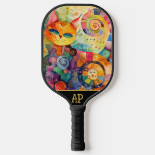 *~* AP68 Whimsical Quirky Cat Vibrant Colourful 2 Pickleball Paddle