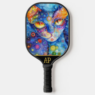 *~* AP68 Whimsical Quirky Cat Vibrant Colourful 4 Pickleball Paddle