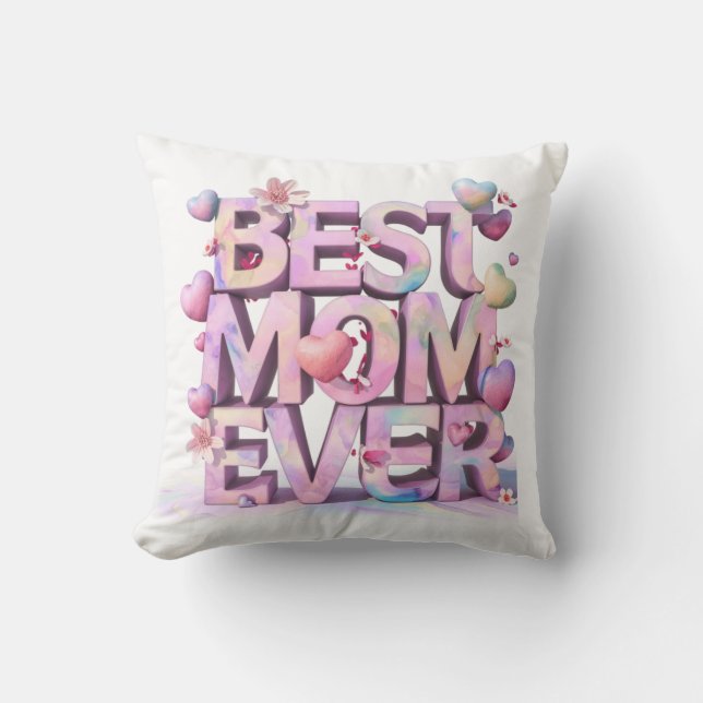 *~ AP72 Mother Day BEST MOM EVER Hearts Floral #2 Cushion (Front)