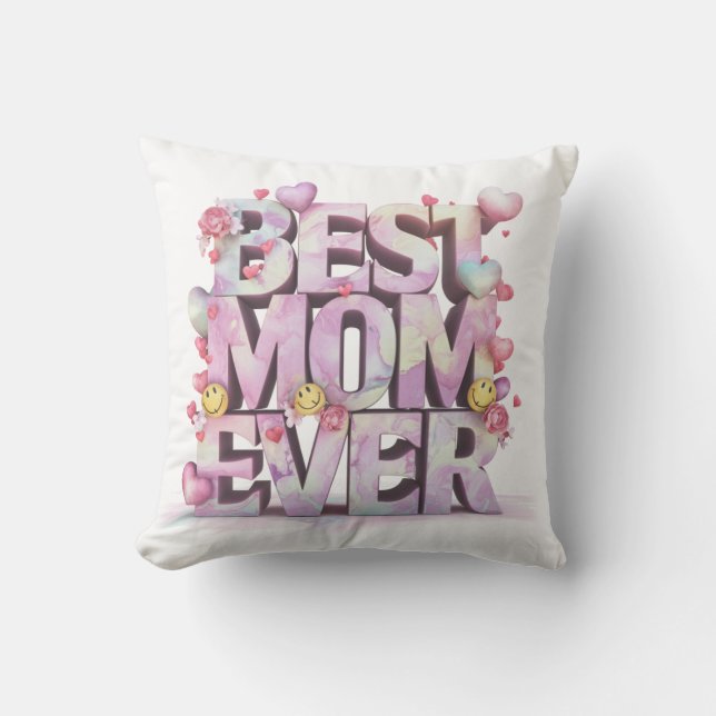 *~ AP72 Mother Day BEST MOM EVER Hearts Floral 4 Cushion (Front)