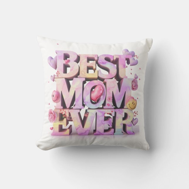 *~ AP72 Mother Day BEST MOM EVER Hearts Floral Cushion (Front)