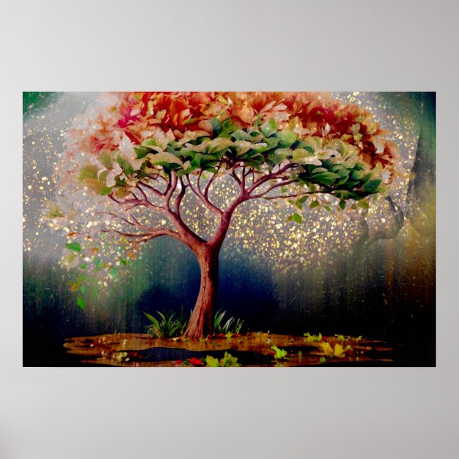 *~* AP81 Gold GLitter Artistic Ethereal Tree Poster (Front)