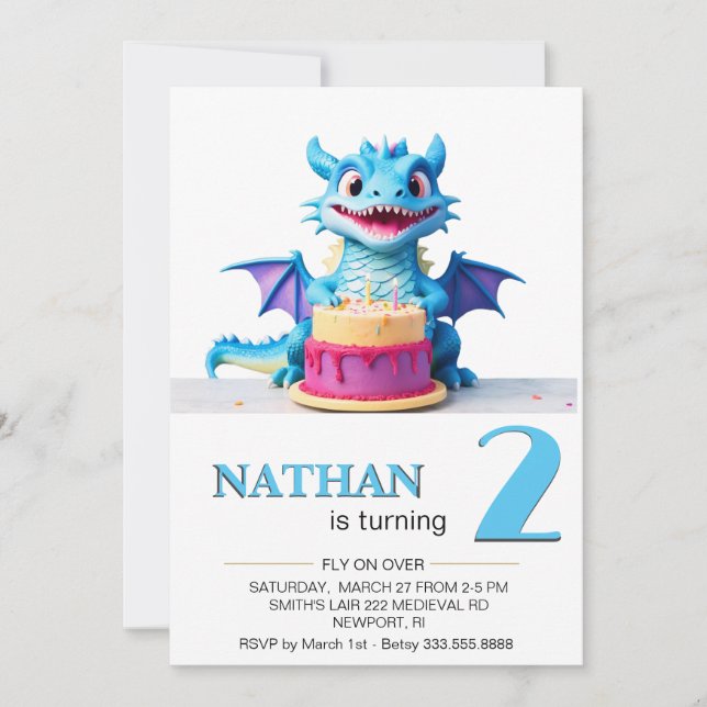 *~* AP88 Dragon Baby Photo age 2 Birthday Party Invitation (Front)