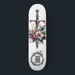 *~* AP88 Fire Mediaeval Sword Floral Floral Skateboard<br><div class="desc">(Search code AP88 to find similar items ) Easily Transfer to other Zazzle Products. WHITE background Skateboard with LAVENDER FLOWERS MEDIEVAL SWORD for dragon slayers with FLOWERS / FLORAL elements and with RING of FIRE / FLAMES / FLAME and Letter , INITIAL MONOGRAM for your name - Keep or edit...</div>