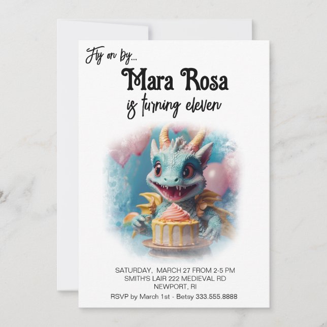 *~* AP88 PHOTO Sweet Baby Dragon Birthday Party Invitation (Front)