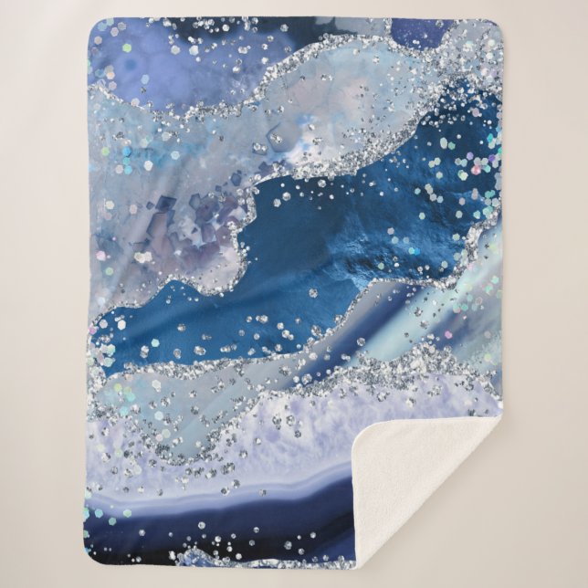 *~* AP8 Blue Agate Holo GLITTER Celestial Ocean Sherpa Blanket (Front)
