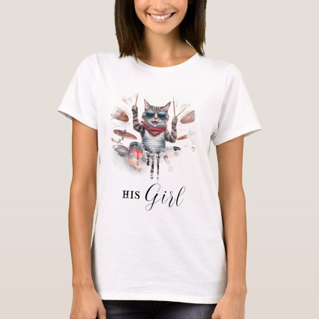 *~* AP91 Cool Cat DRUMMER Girl friend White T-Shirt (Front)