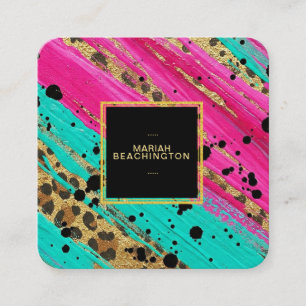 ** AP93 Gold Leopard Animal Neon Bold Abstract Square Business Card