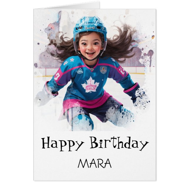 *~* AP94 21 Hockey Girl Player Cute Birthday Card (Front)