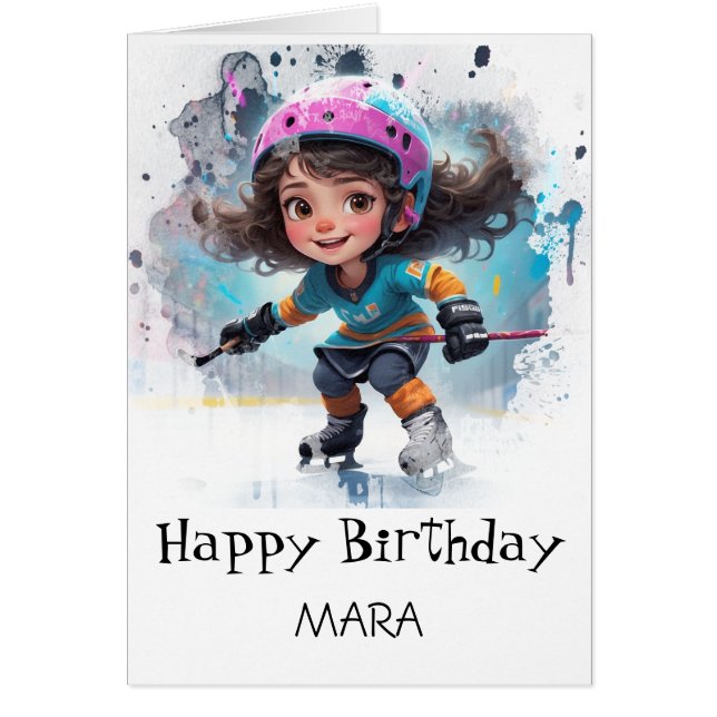 *~* AP94 22  Hockey Girl Player Cute Birthday Card (Front)
