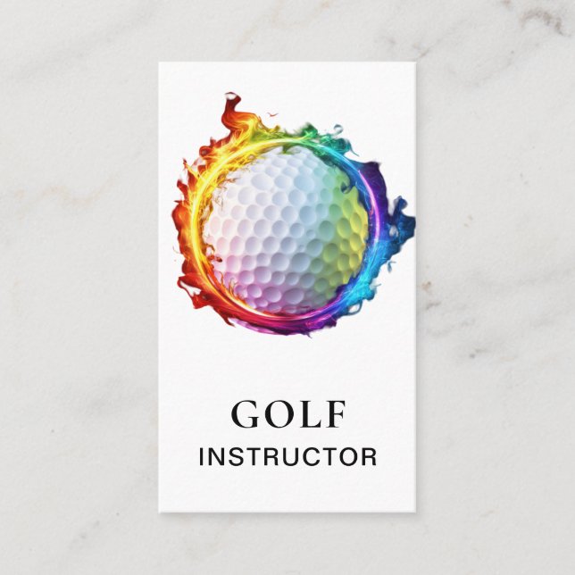 *~*  AP94 Flames  Rainbow Colourful QR Golf Ball  Business Card (Front)