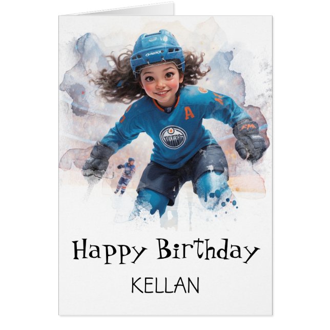 *~* AP94 Ice Hockey 1 Girl Player Cute Birthday (Front)