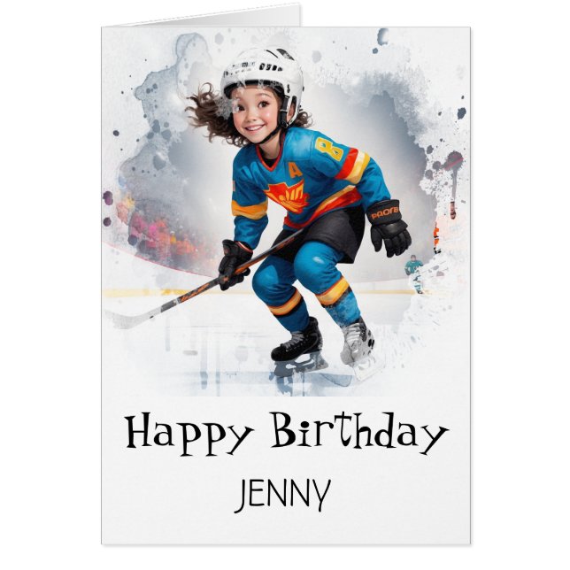 *~* AP94 Ice Hockey 9 Girl Player Cute Birthday (Front)